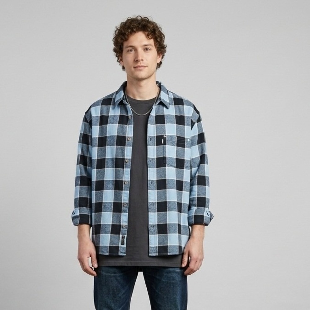 Levis SilverTab Mens Oversized Flannel Shirt‎ Blue Plaid Check Large